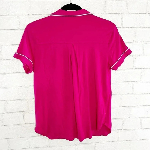 Kate Spade Hot Pink "Play Hooky" Button Front Sleep Shirt Women's Size Medium - Picture 2 of 6
